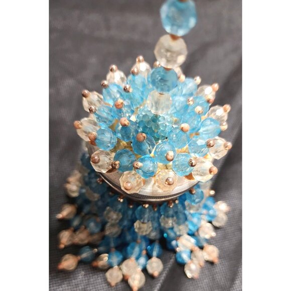 Antique Potpourri Beaded Ornament Blue Clear Glass Beads Potpourri - Picture 8 of 15